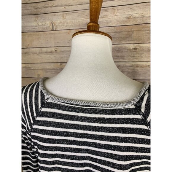 Anne Klein Large Striped French Terry Shirt Silver Collar Detail Raw Hem - Picture 6 of 9